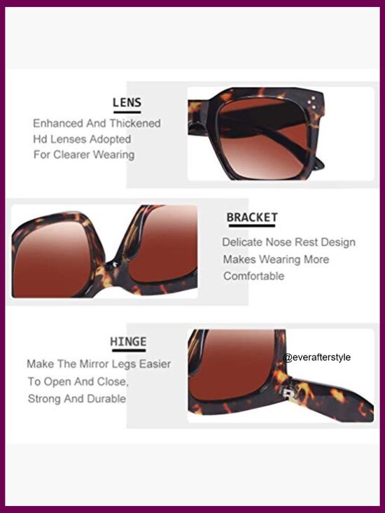 Vintage Oversized Square Sunglasses UV400 Protection Flat Lens main image 6
